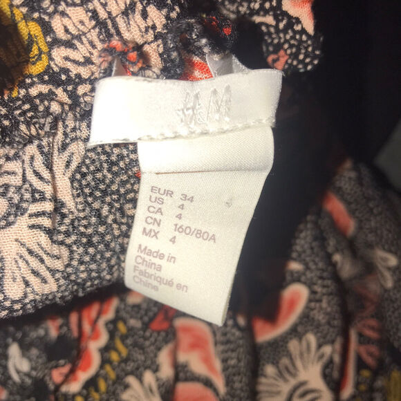 H&M black red floral Maxi Sun Dress Double Front Slit sz 4 romantic summer - Picture 5 of 6